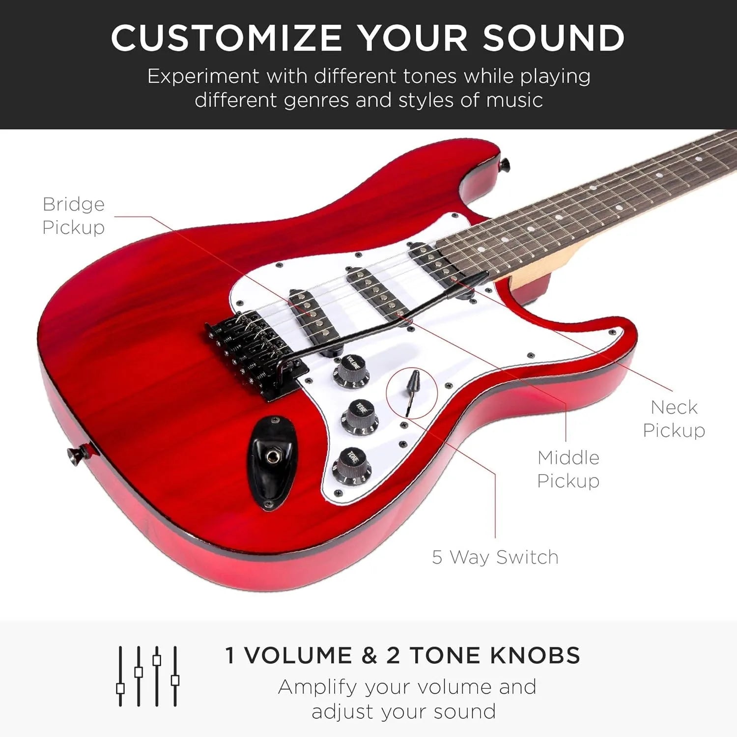 39in Full Size Beginner Electric Guitar Starter Kit w/Case