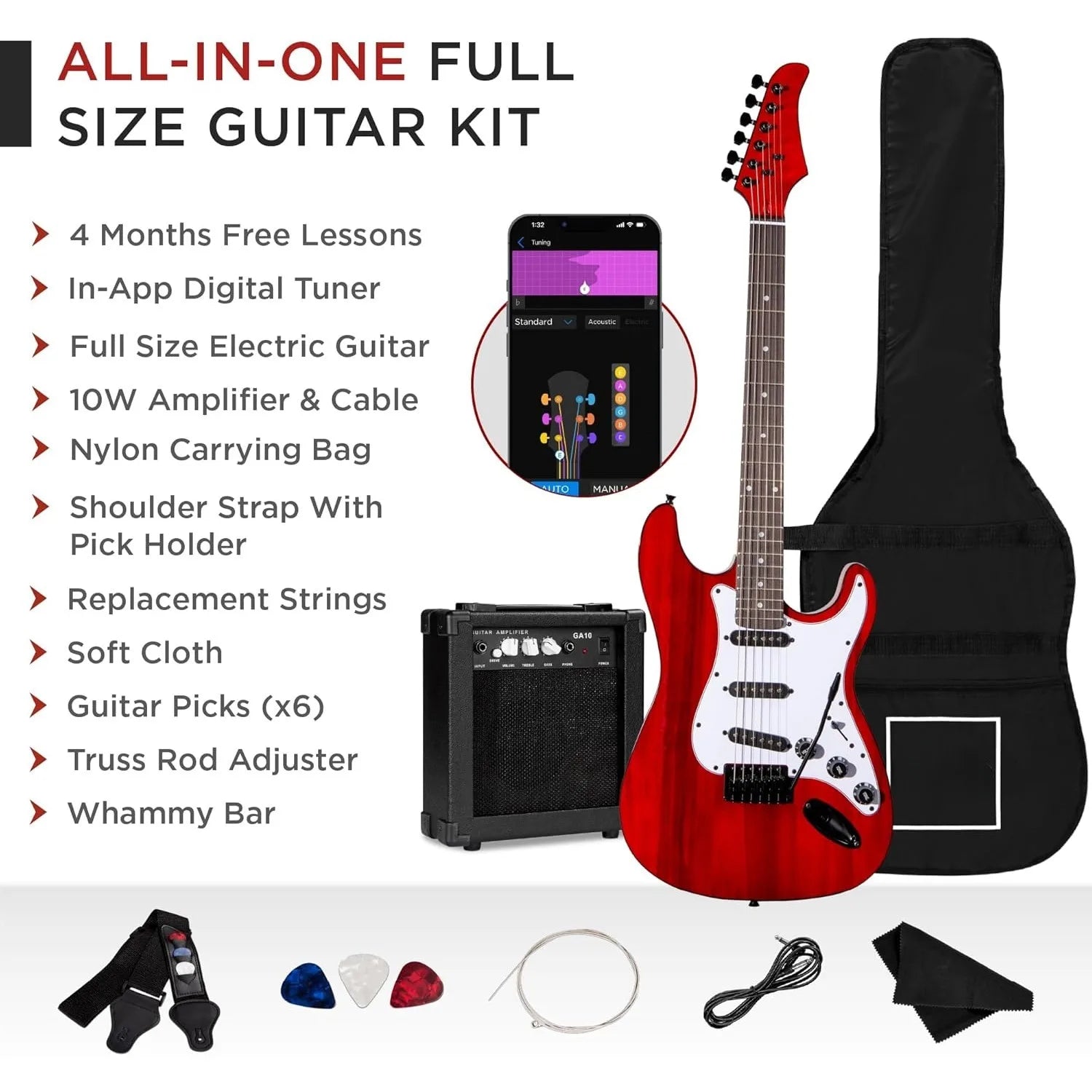 39in Full Size Beginner Electric Guitar Starter Kit w/Case
