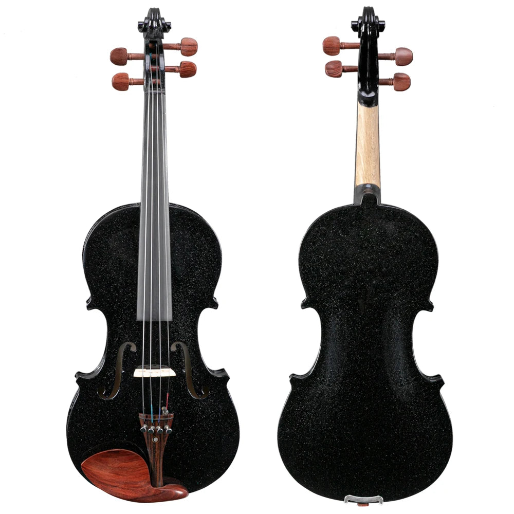 Full Size Matte Black 4/4 Spruce Panel Wooden Violin Set with Case Bow