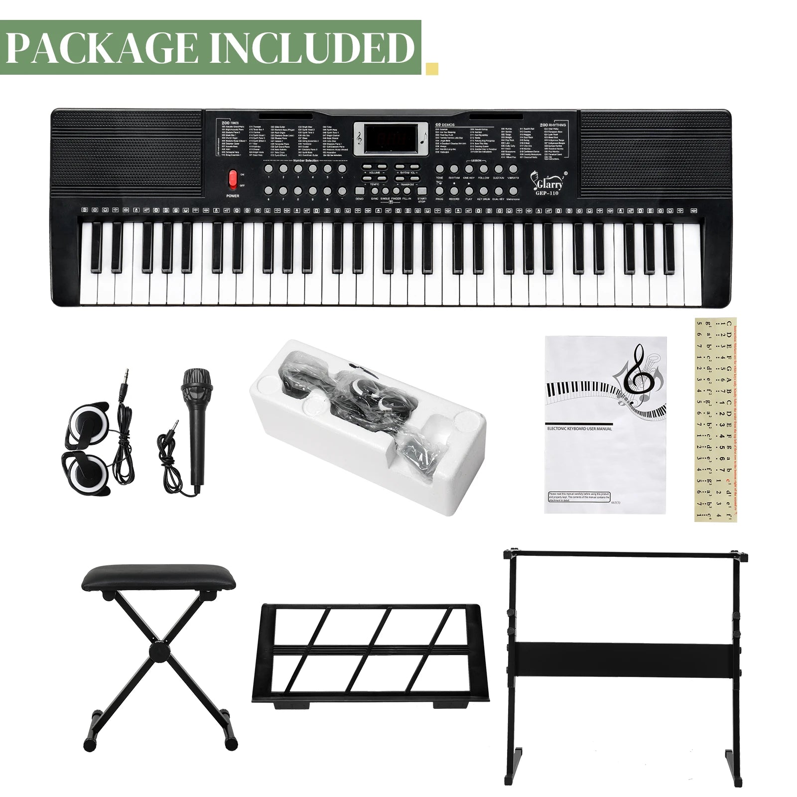 GEP-110 61 Key Keyboard with Piano Stand