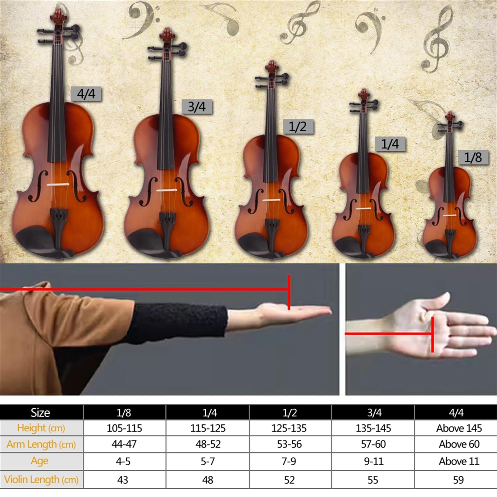 New 1/4 Acoustic Violin Case Bow Rosin Natural
