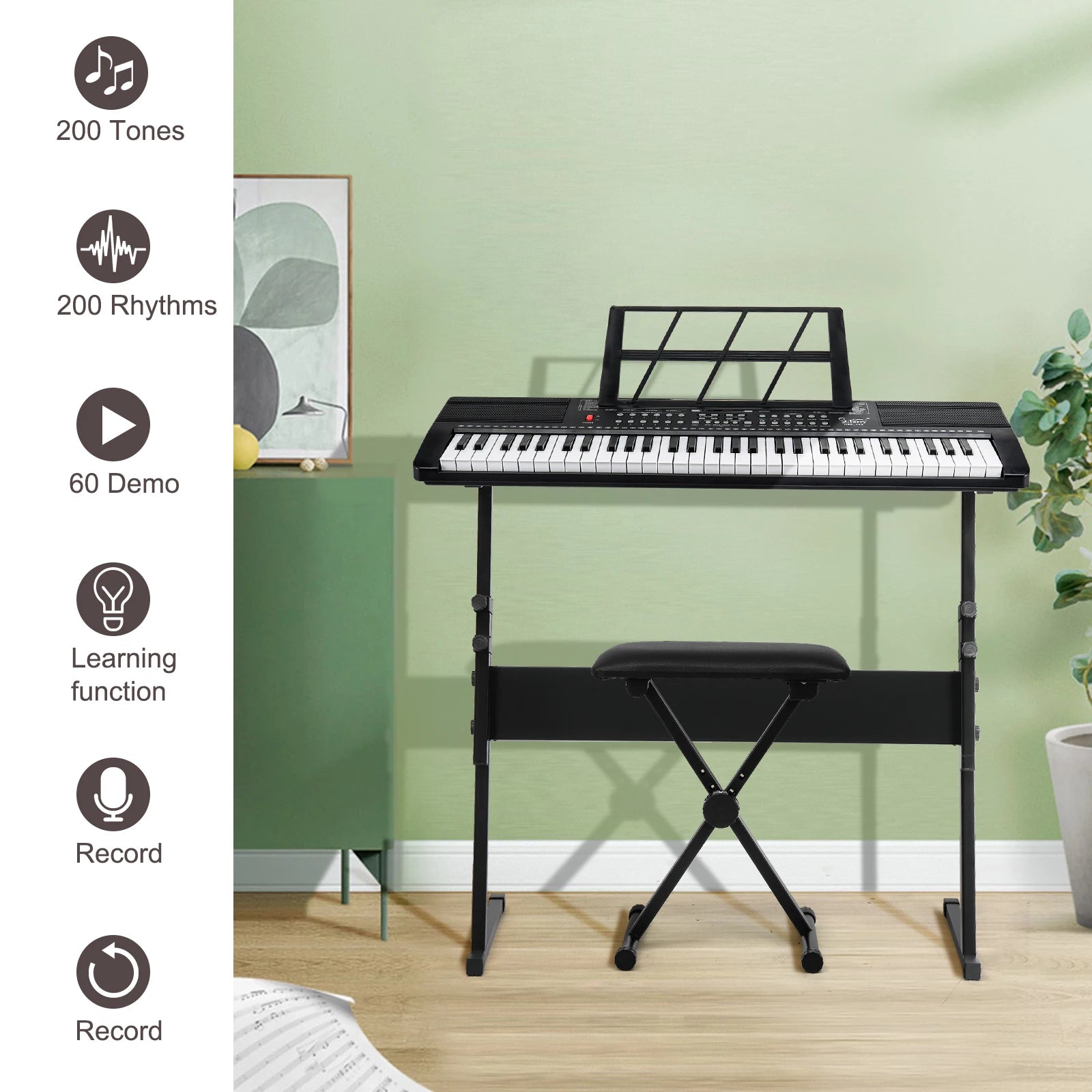 GEP-110 61 Key Keyboard with Piano Stand