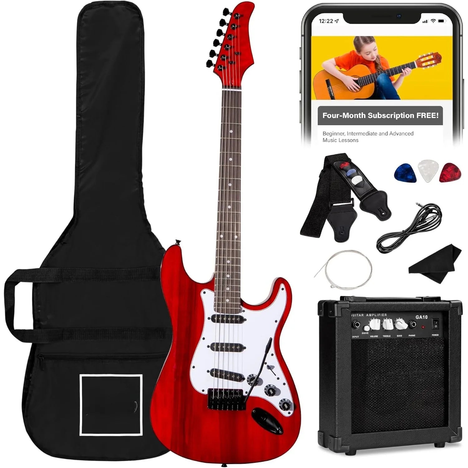 39in Full Size Beginner Electric Guitar Starter Kit w/Case