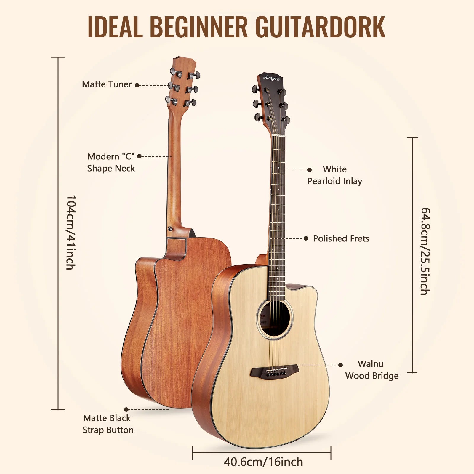 41" Acoustic Guitar Full Size Steel Acustica Guitarra with Gig Bag