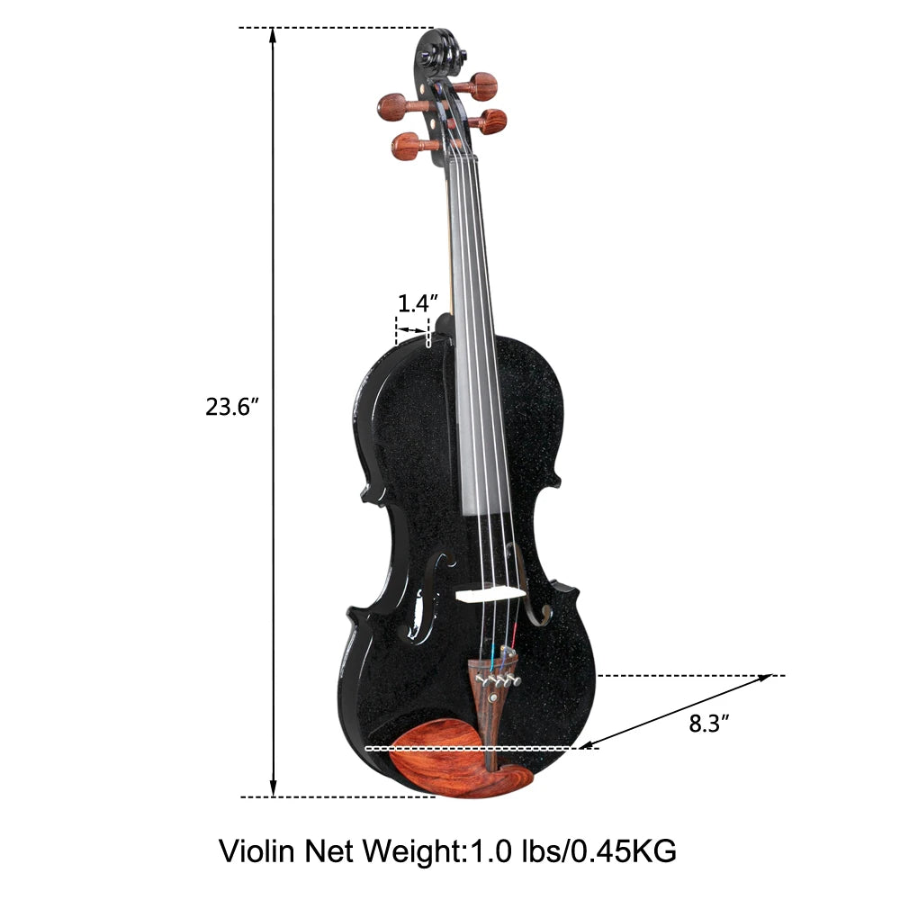 Full Size Matte Black 4/4 Spruce Panel Wooden Violin Set with Case Bow