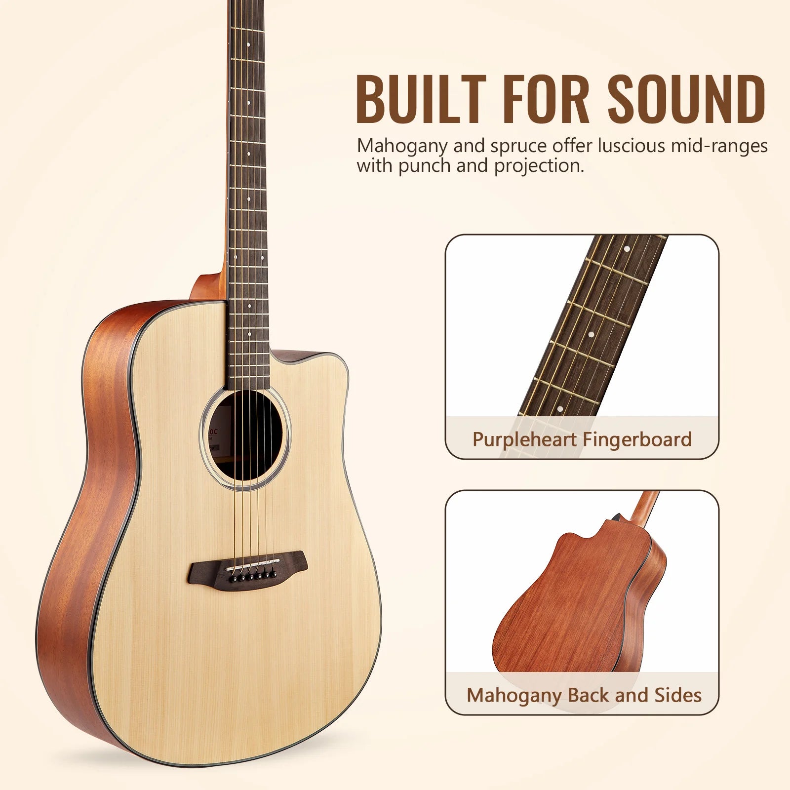 41" Acoustic Guitar Full Size Steel Acustica Guitarra with Gig Bag